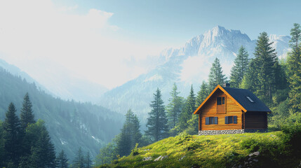 Off-Grid Living: Cozy Small Cabin Nestled on a Mountain Side Surrounded by Nature, Perfect for Sustainable Living, Outdoor Adventures, and Tranquil Getaways in Beautiful Landscapes