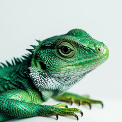 Fototapeta premium A close-up portrait of a beautiful green lizard showcasing intricate details.