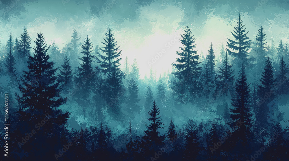 Poster Misty Pine Forest with Tall Trees and Fog Creating an Ethereal Atmosphere Perfect for Nature Lovers and Adventure Seekers in a Serene Environment Captured in High Resolution Photography