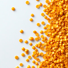 Scattered yellow lentils on a white surface, showcasing their vibrant color and texture.