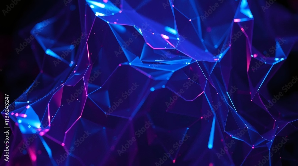 Poster neon dreamscape: abstract art of vibrant blue and pink light illuminating translucent, crumpled mate