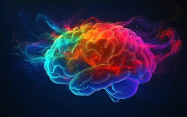 Fototapeta premium A creative and colorful human brain illustration, bursting with vibrant hues, symbolizing intelligence, creativity, and innovation