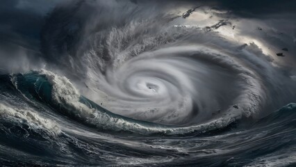 Powerful Cyclone over Raging Ocean, Dramatic Weather Phenomenon Image