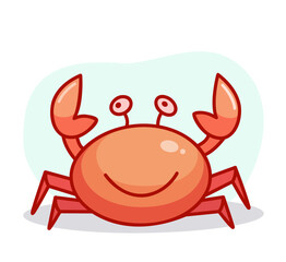 Vector icon crab with outline, illustration of cartoon red crab for children, hand drawn flat style print