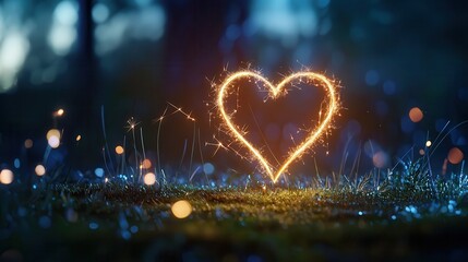 Fototapeta premium glowing heart symbol, drawn with sparkler
