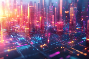 Obraz premium Digital Cityscape: A Glimpse into the Future of Urban Development