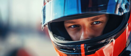 Fototapeta premium A young man wearing a helmet is looking at the camera