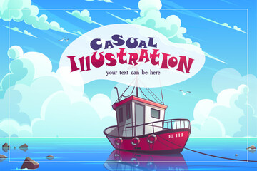 Casual illustration - Fishing boat at sea © nearbirds