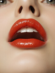 Naklejka premium Perfectly painted lips in bold red color