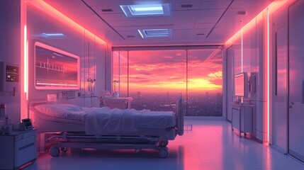 Hospital Room with Sunset View