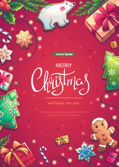 Merry Christmas and Happy New Year vertical greeting card