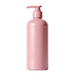 Front view of a light pink shampoo bottle with no labels isolated on a white transparent background.