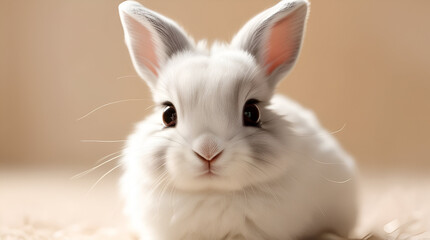 Adorable Young white  Rabbit Close-Up