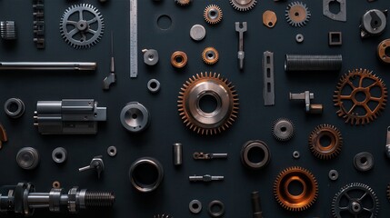 Fototapeta premium mechanical workspace filled with vintage and modern machinery parts