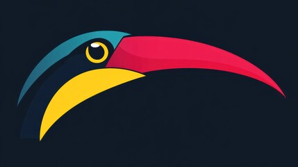 Stylized toucan head profile, vibrant colors, dark background.