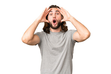 Naklejka premium Young handsome man over isolated chroma key background with surprise expression