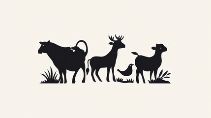 Silhouette of Farm Animals on Light Background for Creative Projects