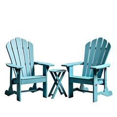 Front view of a pastel blue coastal patio furniture set isolated on a white transparent background.