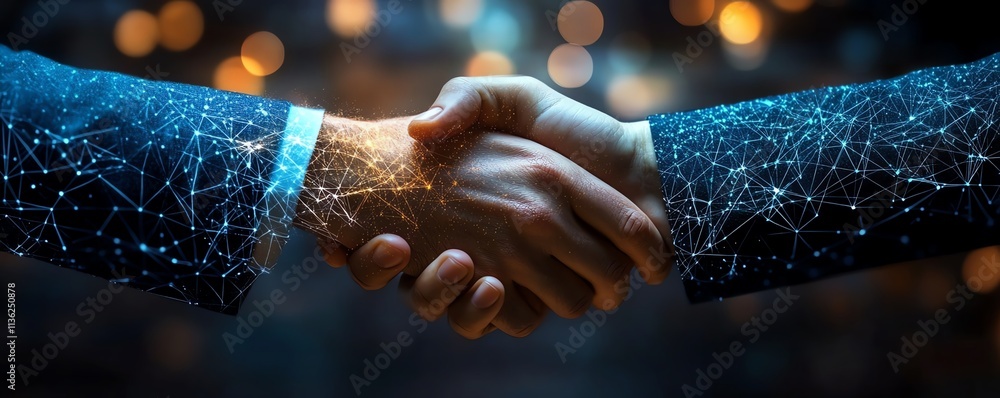 Poster Global partner connection through business logistics concept, advanced technology interface, hightech network connections, futuristic look