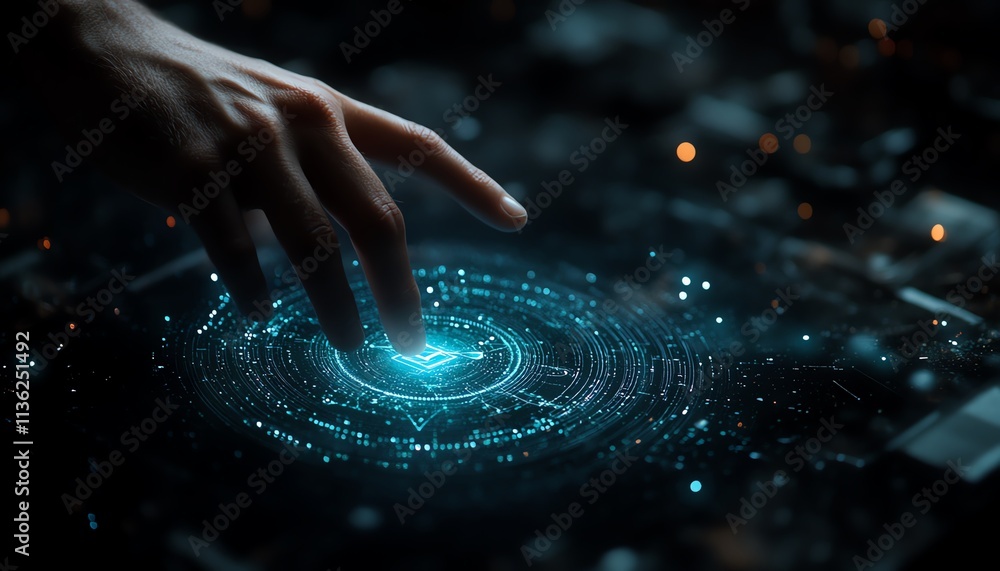 Aufkleber man s hand interacting with verification mark, check symbol, digital documents, hologram interface w