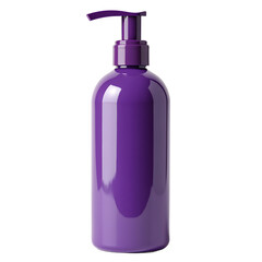 Front view of a purple shampoo bottle with no labels isolated on a white transparent background.