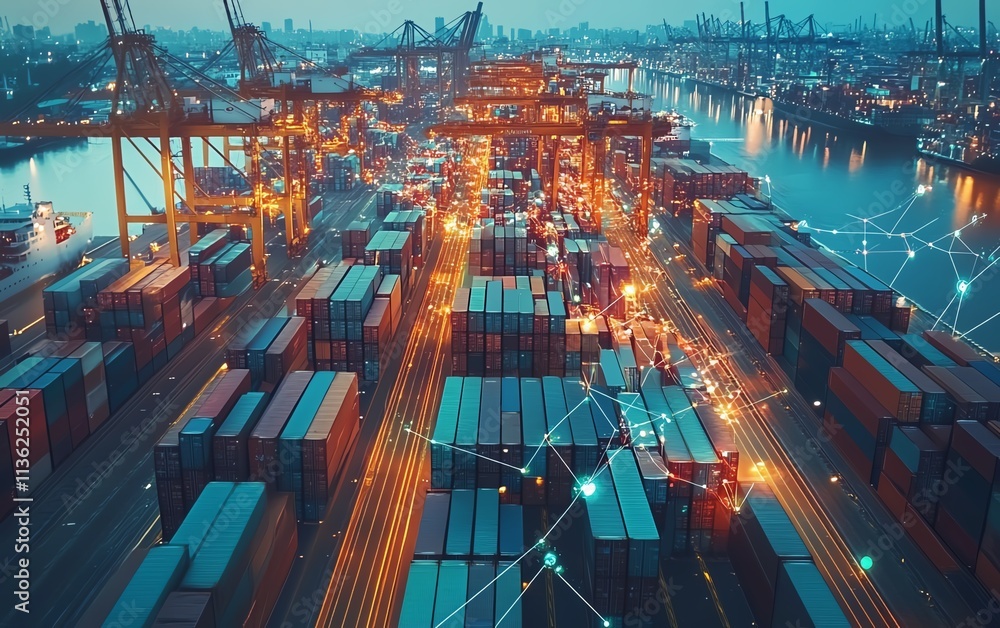 Poster technology interface for global business logistics, connecting international partners through a digi