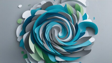 Abstract Swirling Paper Art, Teal, Gray, and Green Layers
