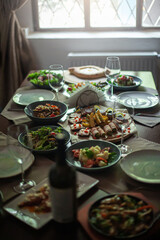 set table with meals in the restaurant