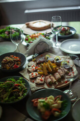 set table with meals in the restaurant