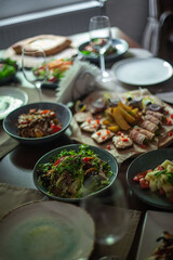 set table with meals in the restaurant