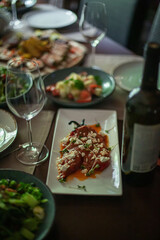 set table with meals in the restaurant