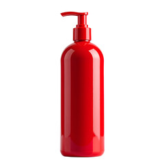 Front view of a red shampoo bottle with no labels isolated on a white transparent background.