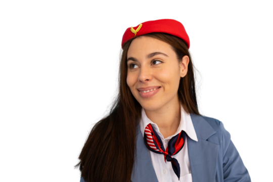 Professional Latina stewardess posing in airline attire
