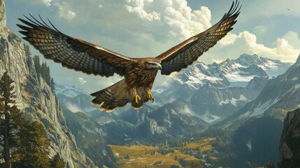 Majestic Eagle Soaring Over Mountain Landscape