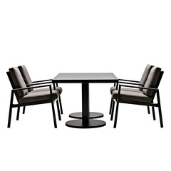 Fototapeta premium Front view of a scandinavian inspired steel patio furniture set isolated on a white transparent background.