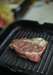 steak cooking in the restaurant kitchen