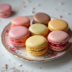 Fototapeta premium Pastel French Macarons on Elegant Plate