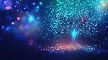 shining vibrant Tree of Life with bokeh background and copy space, Representing growth, connection, and shared roots for World Interfaith Harmony Week banner.