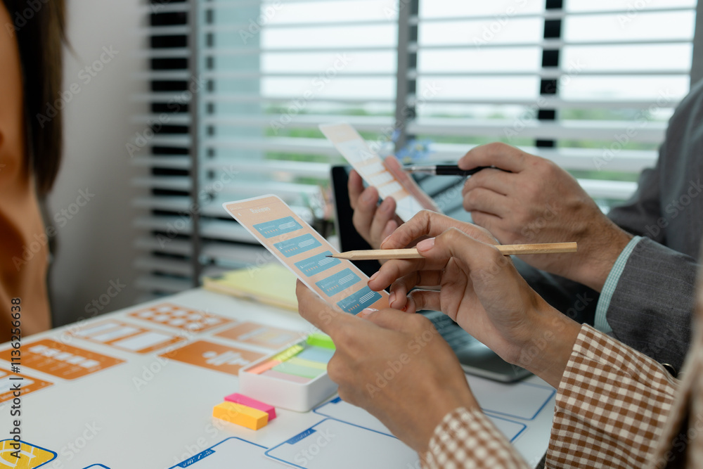 Poster process of creating an interface for a mobile app, user interface and experience concept, ux, ui, ux