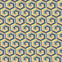 Trippy geometric seamless pattern. Abstract psychedelic surface design of hexagonal shapes