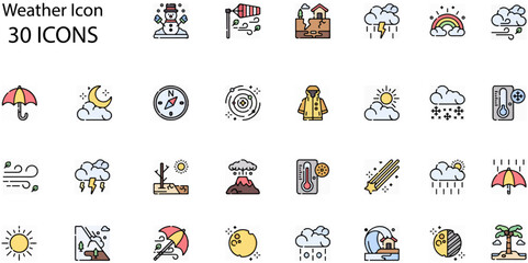Set of Weather icons. Line art style icons bundle. vector illustration