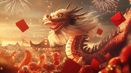 Majestic Chinese Dragon Dance Celebrating Lunar New Year Festivities