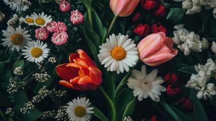 Vibrant and Colorful Floral Arrangement with Various Flowers