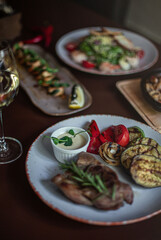 set table with meals in the restaurant