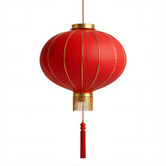Fototapeta premium Traditional red and gold Chinese new year hanging paper lantern - isolated on white background