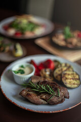 set table with meals in the restaurant
