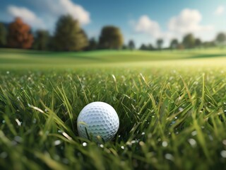 Obraz premium n image of a golf ball on a grass field