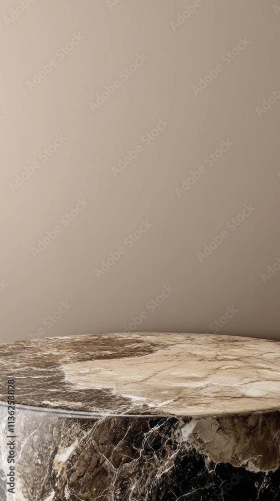 Poster a round stone table with a tan and brown color