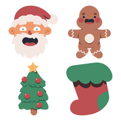 Christmas cute icons vector cartoon set isolated on a white background.