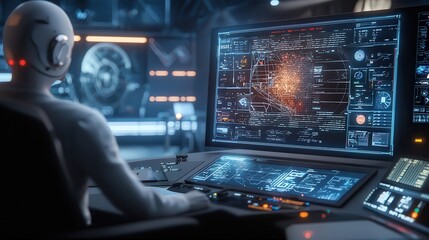 Obraz premium A modern ship's control room with advanced navigation systems